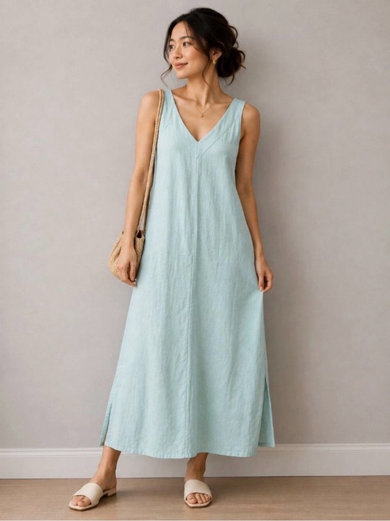 Dkny Dresses & Skirts - New! DKNY Linen Blend Sleeveless Maxi Dress Womens Size XL